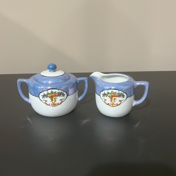 Vintage noritaki lusterware blue and white tea and creamer set - Picture 2 of 9